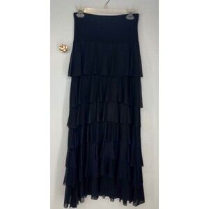 Pyramid Collection | Black Tiered Layered ruffle Maxi Skirt Witchy Whimsygoth